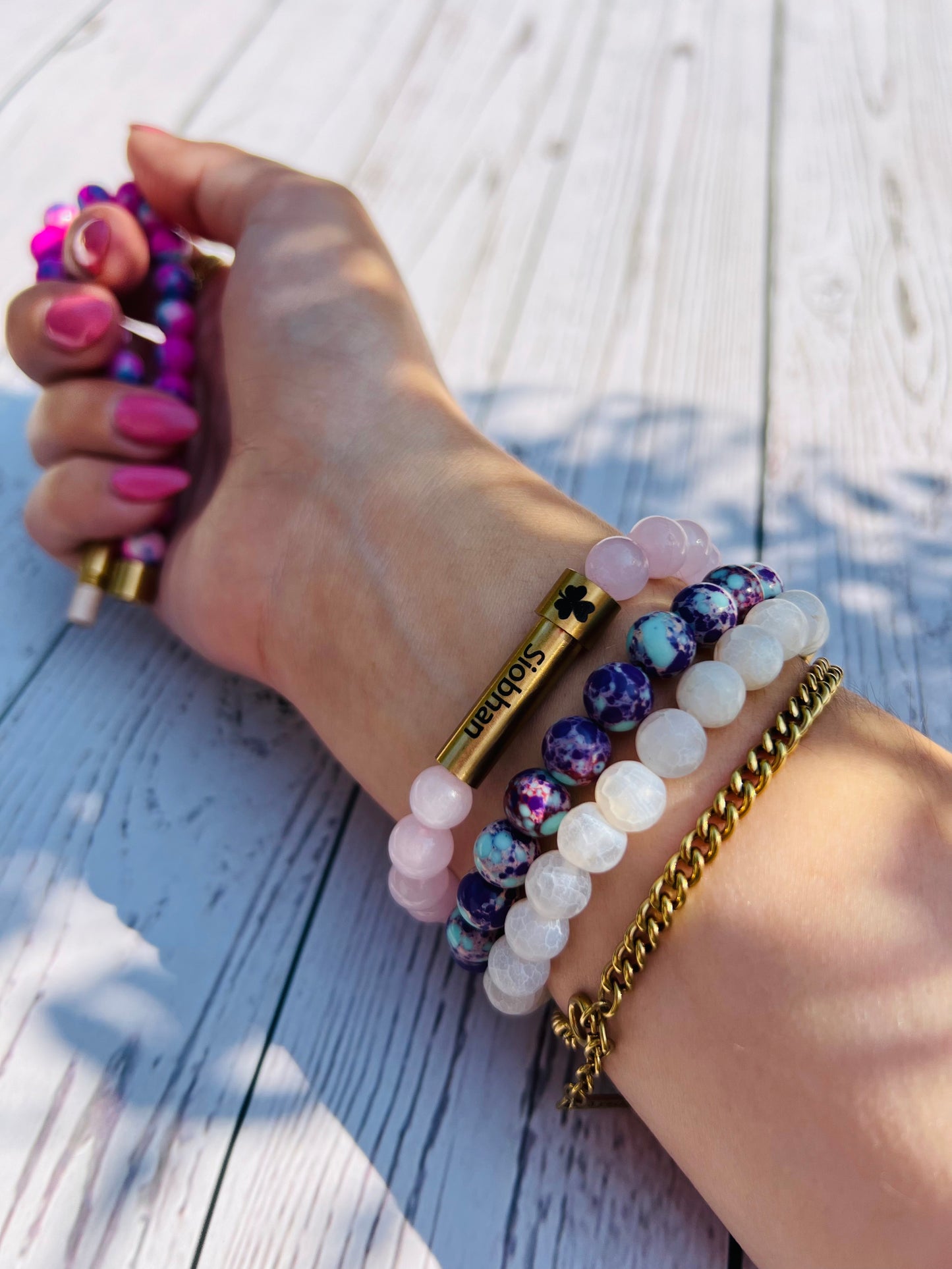 Pink Agate Sentiment Bracelet