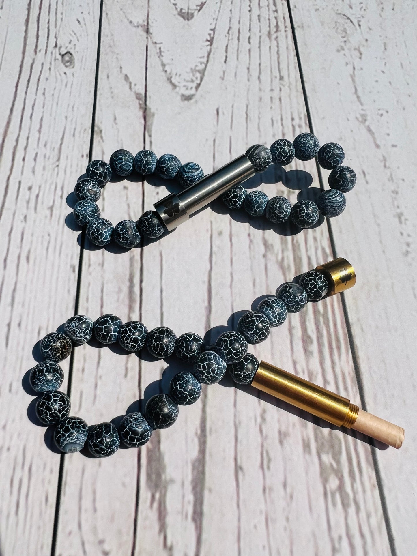 Dark Blue Weathered Agate Sentiment Bracelet