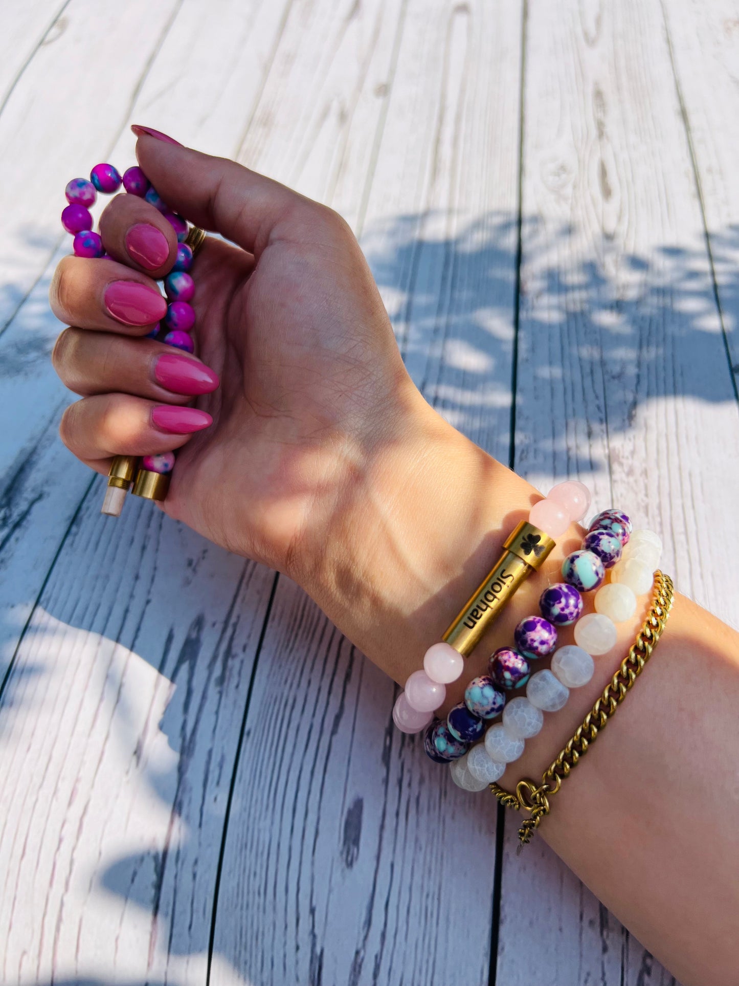 Dark Blue Weathered Agate Sentiment Bracelet