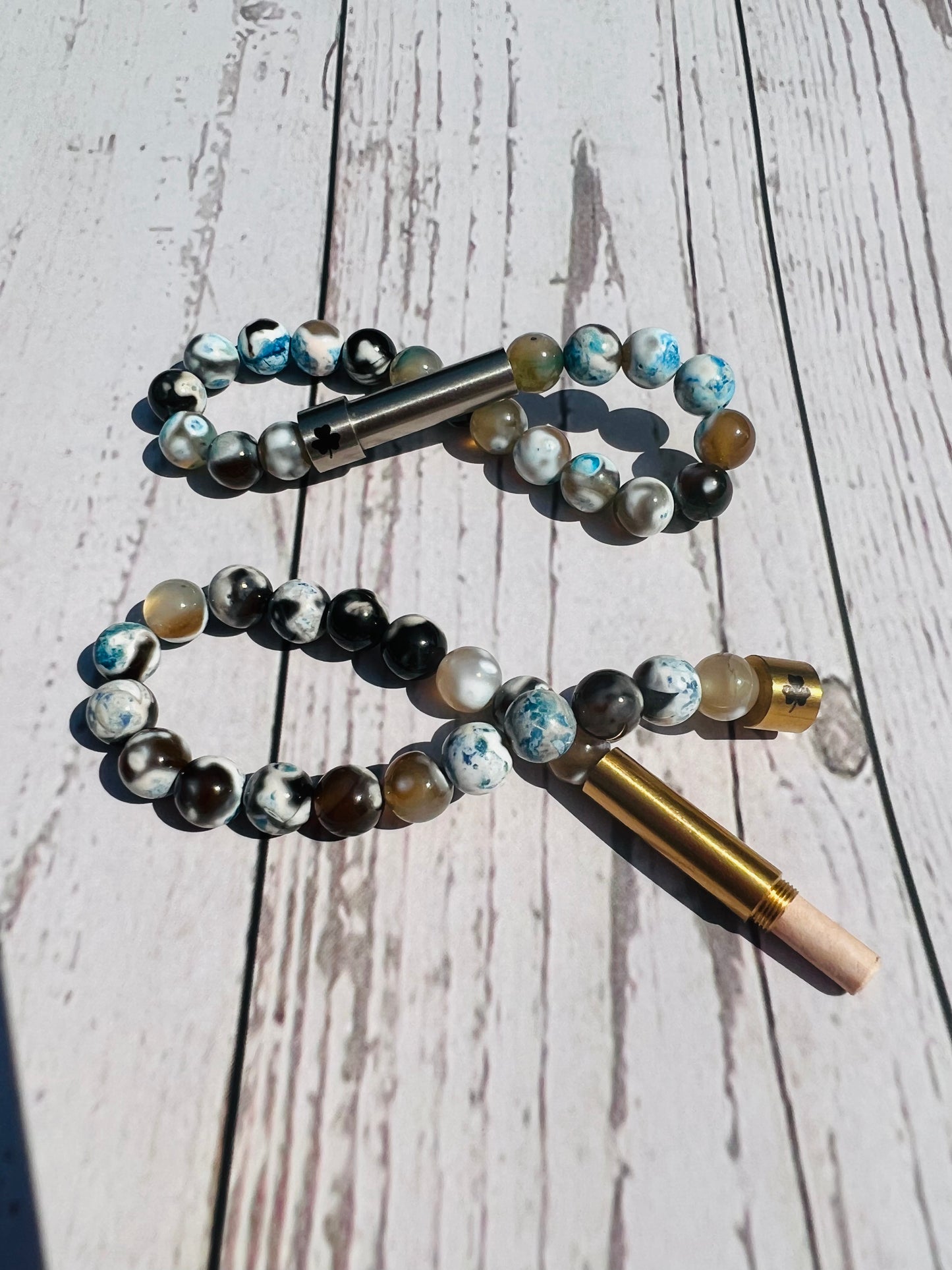 Blue & Black Agate Sentiment Bracelet