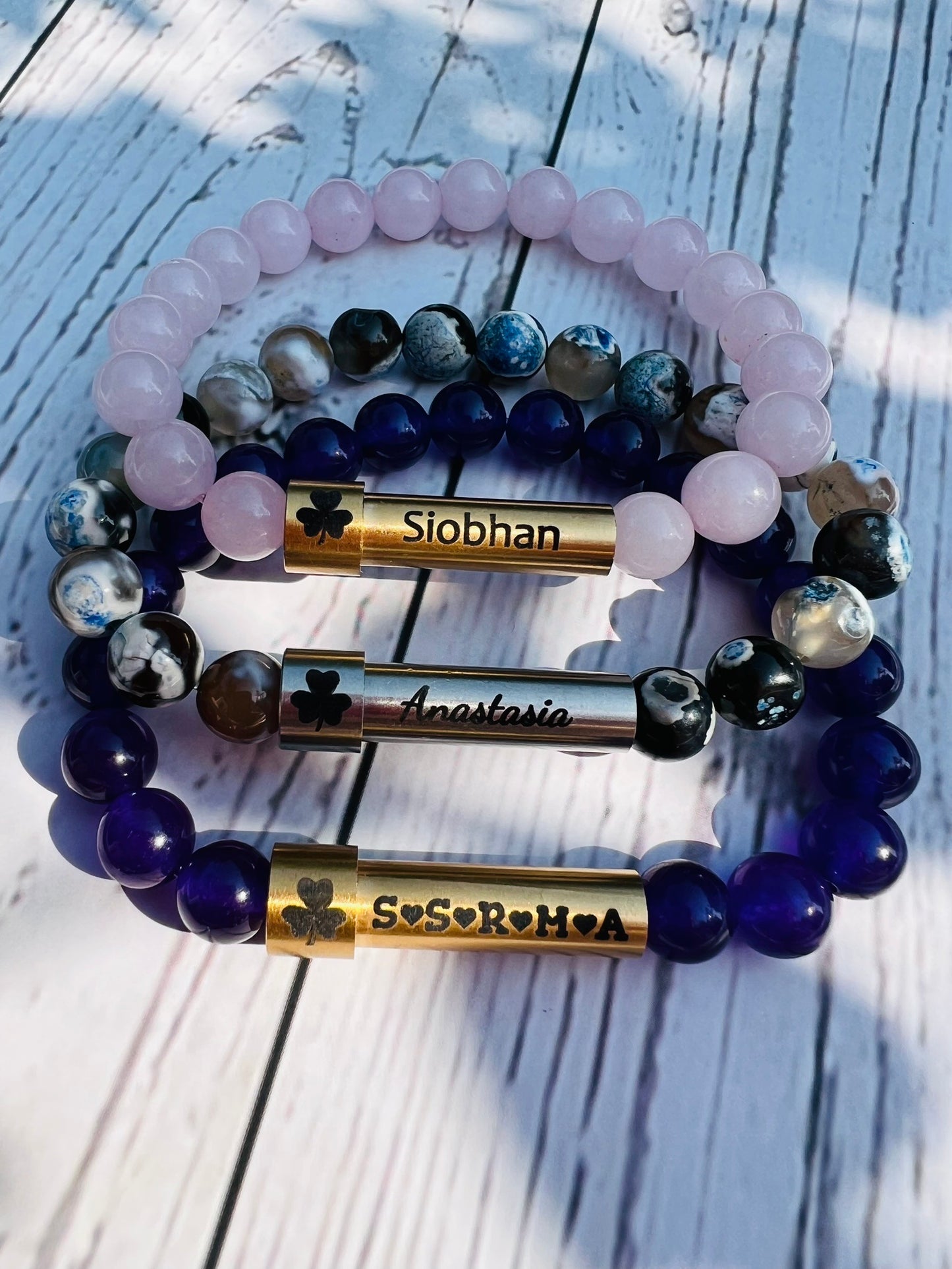 Blue & Black Agate Sentiment Bracelet